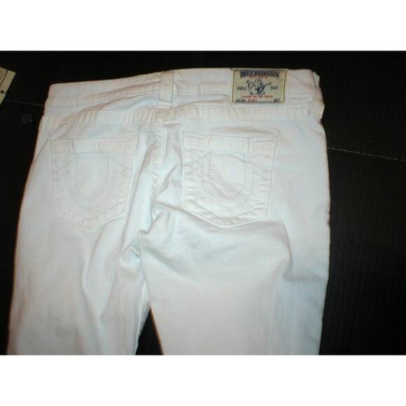 NWT New Womens True Religion Destroyed Jeans Skinny White Mid Designer Patch 28 - Picture 8 of 9